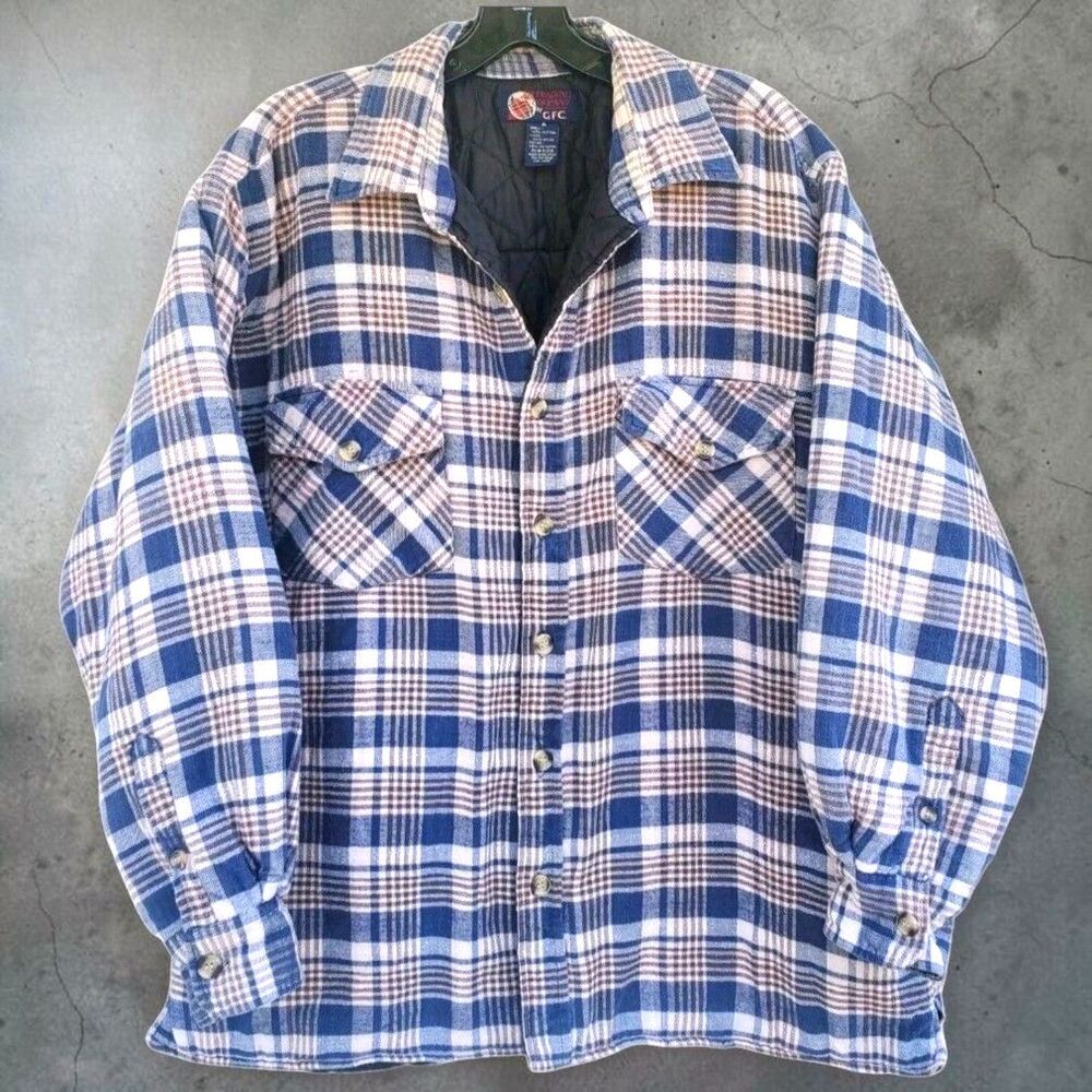 VTG GFC Trading Company Shacket Mens Medium Quilted Lining Plaid Gorpcore 90s